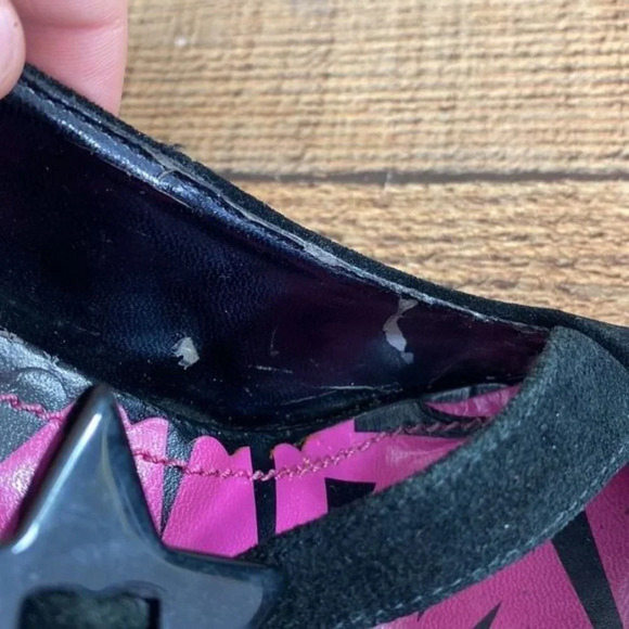 Betseyville Black Leather Star Strap Heels Womens 9M Slip On - Picture 12 of 15